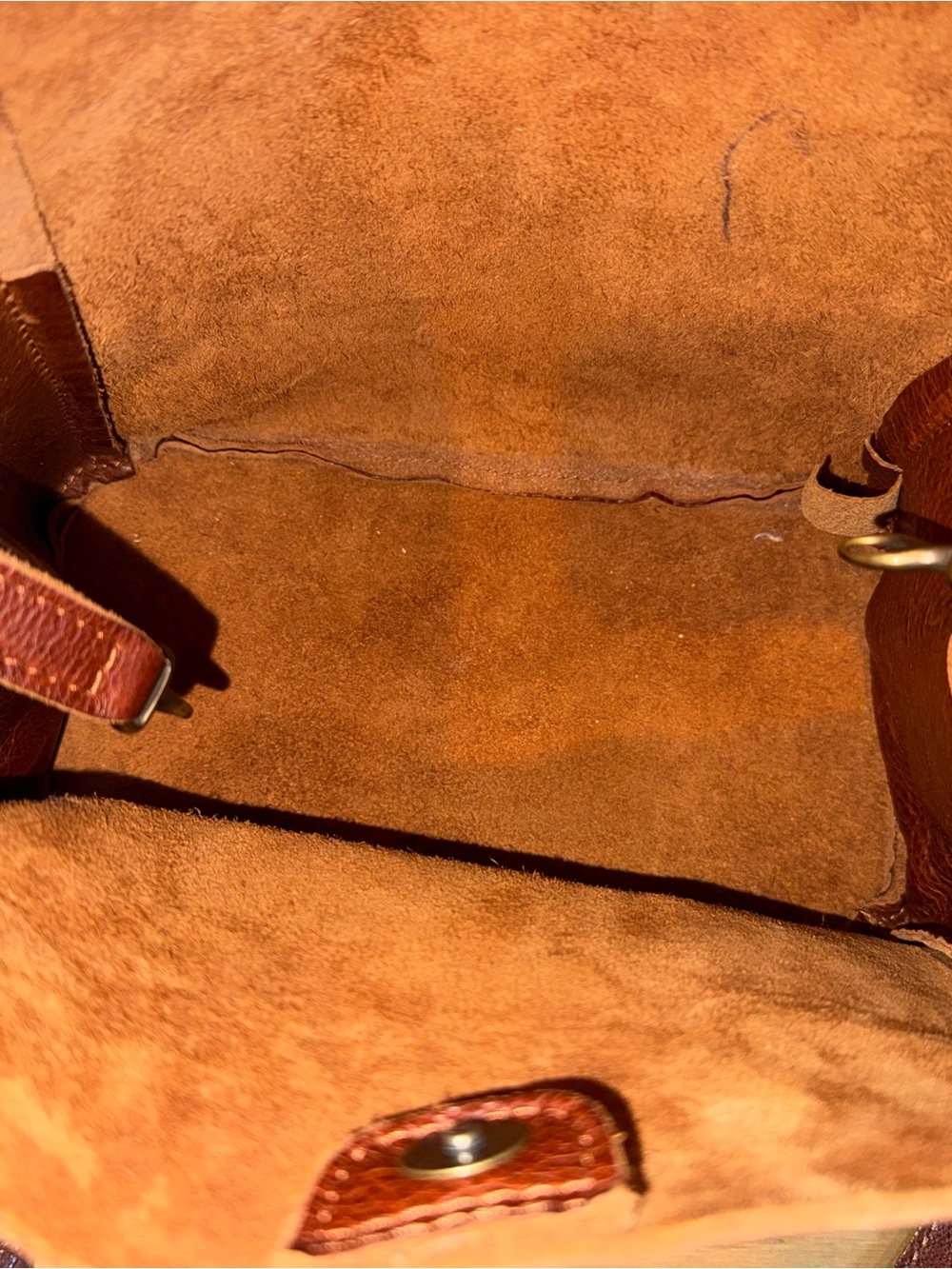 Portland Leather Brown Pebbled Leather Butterfly Bucket Bag - Picture 10 of 13